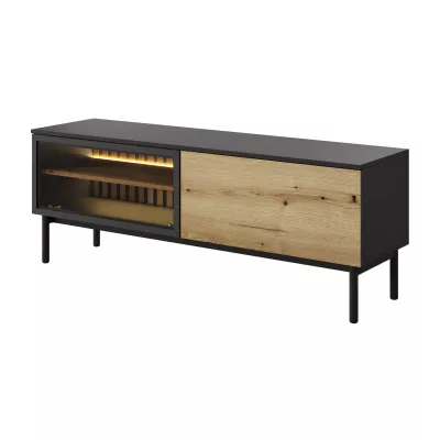 TV stolek 150 cm DEMOPOLIS - dub evoke / černý + LED osvětlení ZDARMA