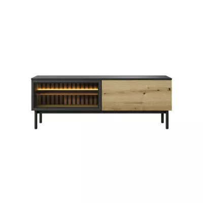 TV stolek 150 cm DEMOPOLIS - dub evoke / černý + LED osvětlení ZDARMA