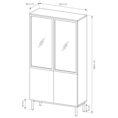 Vysoká vitrína DEMOPOLIS - dub evoke / černá + LED osvětlení ZDARMA
