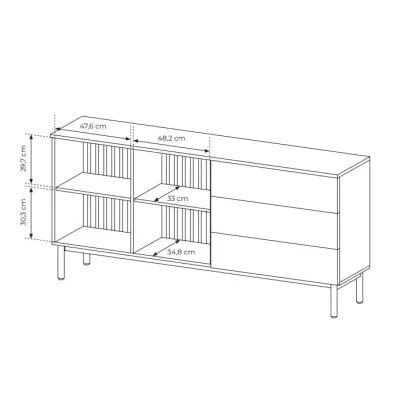 Prosklená komoda 180 cm DEMOPOLIS - dub evoke / černá + LED osvětlení ZDARMA