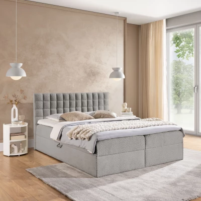 Manželská boxspringová postel 200x200 SALOMA - světle šedá + topper