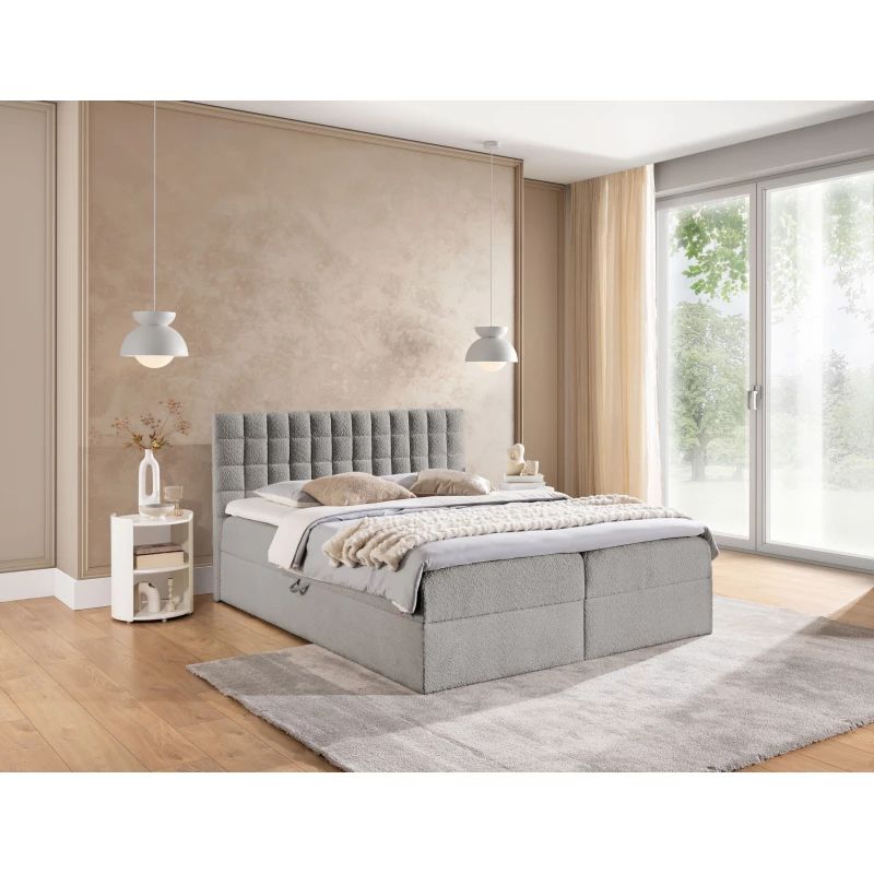 Manželská boxspringová postel 200x200 SALOMA - světle šedá + topper