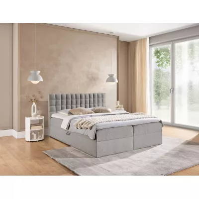 Manželská boxspringová postel 200x200 SALOMA - světle šedá + topper