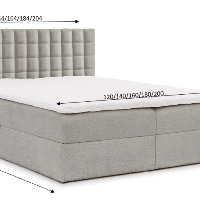Manželská boxspringová postel 200x200 SALOMA - světle šedá + topper