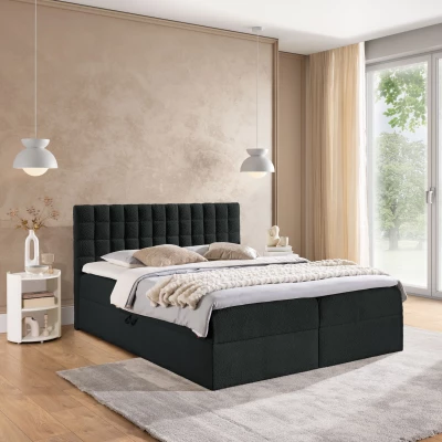 Manželská boxspringová postel 200x200 SALOMA - černá + topper
