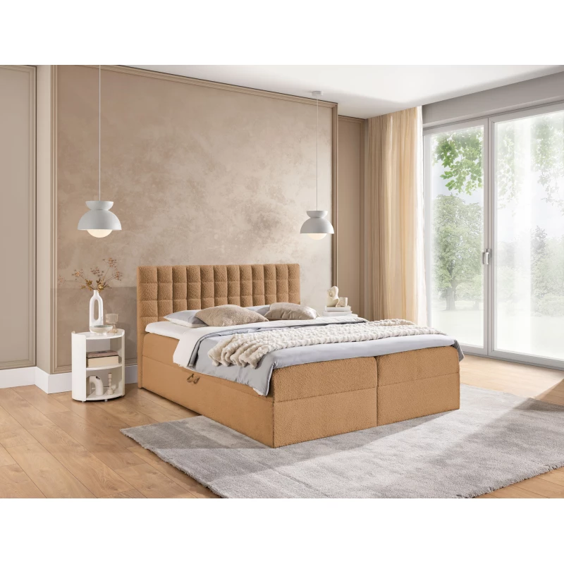 Manželská boxspringová postel 200x200 SALOMA - světle hnědá + topper
