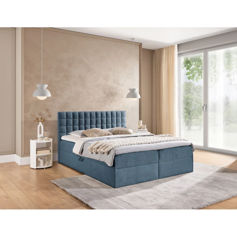 Manželská boxspringová postel 200x200 SALOMA - modrá + topper