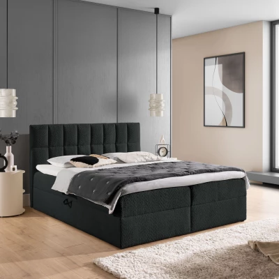 Manželská čalouněná postel 140x200 ALIBINA - černá + topper