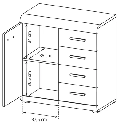 Kombinovaná úzká komoda LUVERNE - dub sonoma