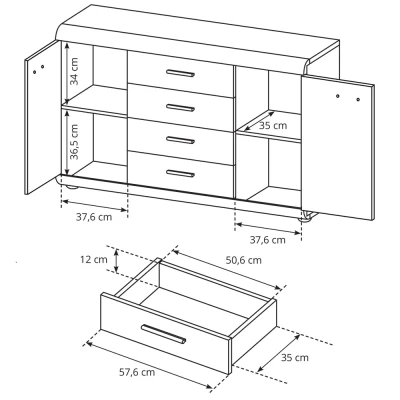 Kombinovaná komoda LUVERNE - dub sonoma