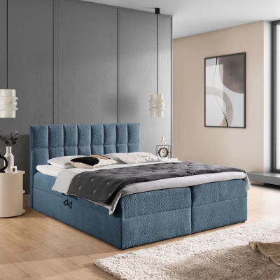 Manželská čalouněná postel 140x200 ALIBINA - modrá + topper
