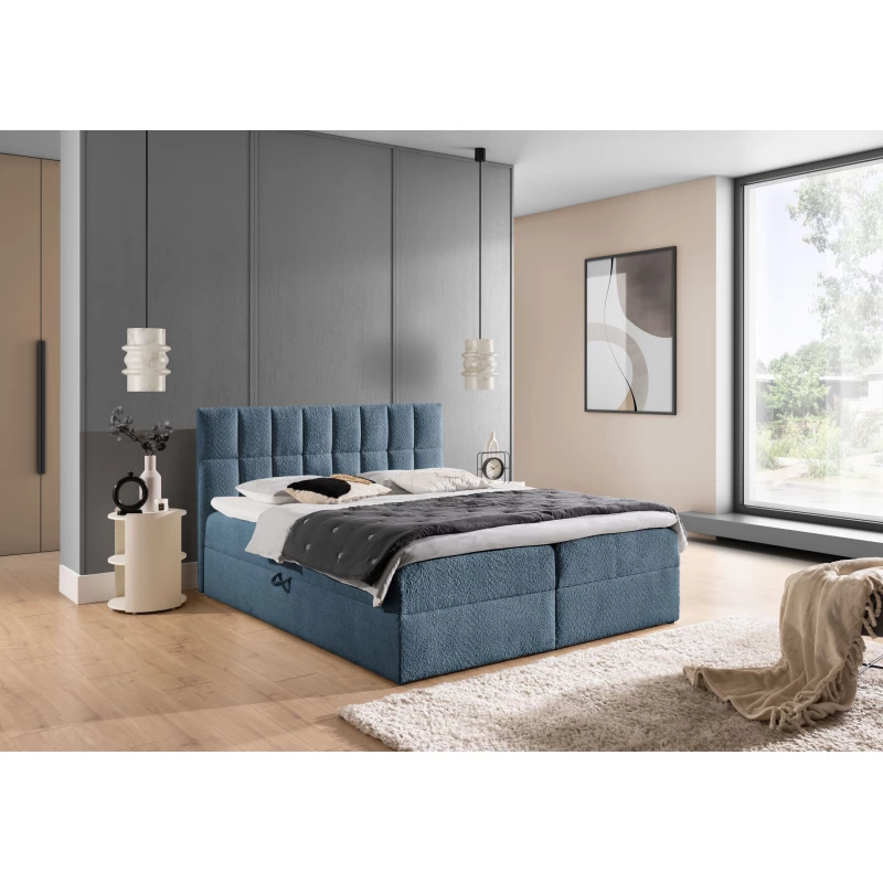 Manželská čalouněná postel 140x200 ALIBINA - modrá + topper