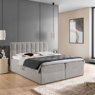 Manželská čalouněná postel 160x200 ALIBINA - světle šedá + topper