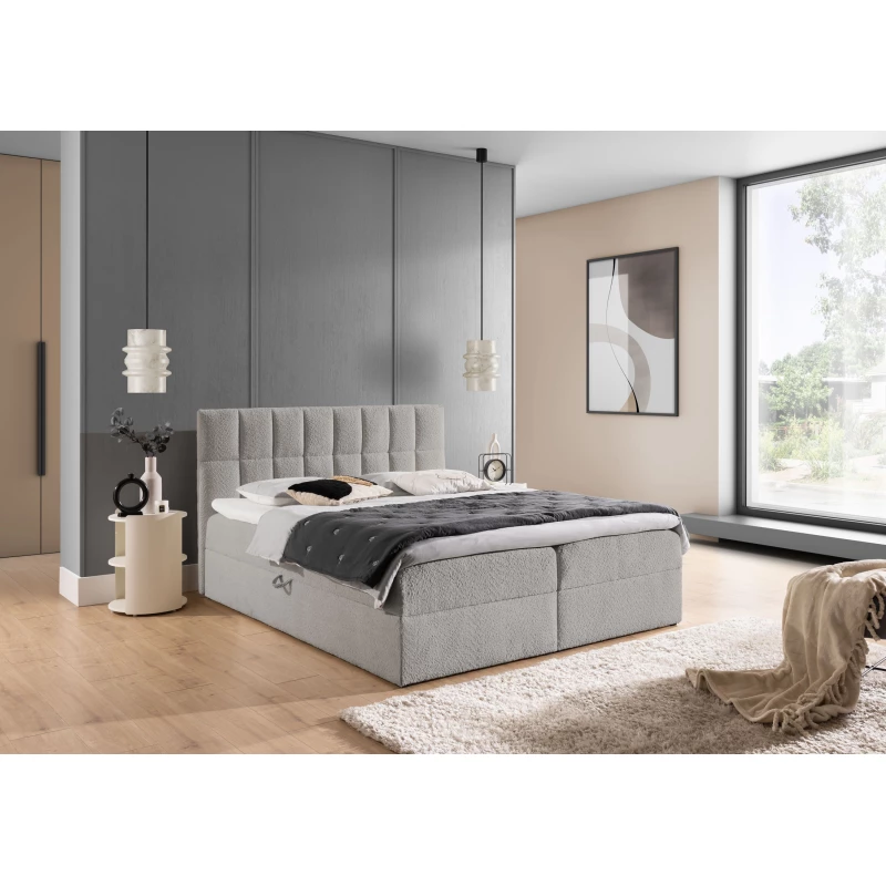Manželská čalouněná postel 160x200 ALIBINA - světle šedá + topper