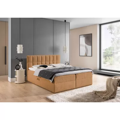 Manželská čalouněná postel 160x200 ALIBINA - světle hnědá + topper