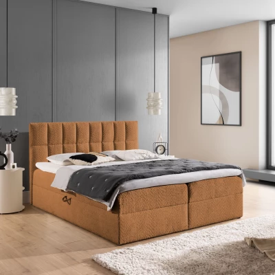Manželská čalouněná postel 160x200 ALIBINA - hnědá + topper