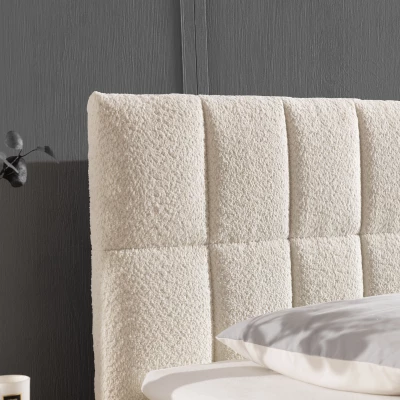 Manželská čalouněná postel 160x200 ALIBINA - smetanová + topper