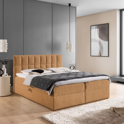 Manželská čalouněná postel 180x200 ALIBINA - světle hnědá + topper