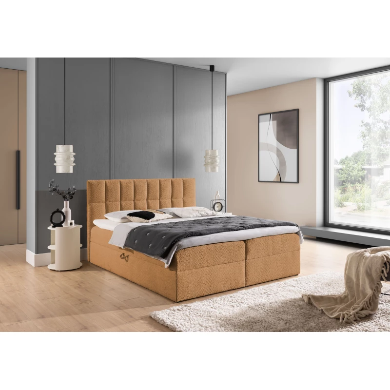 Manželská čalouněná postel 180x200 ALIBINA - světle hnědá + topper