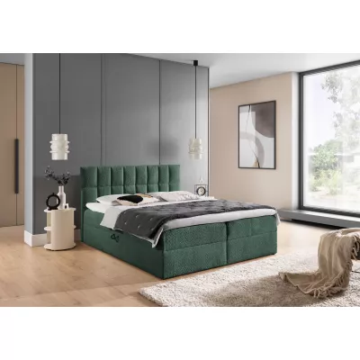 Manželská čalouněná postel 180x200 ALIBINA - láhvově zelená + topper