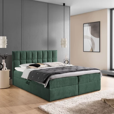 Manželská čalouněná postel 200x200 ALIBINA - láhvově zelená + topper