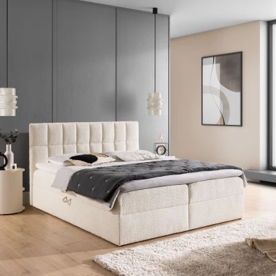 Manželská čalouněná postel 200x200 ALIBINA - smetanová + topper