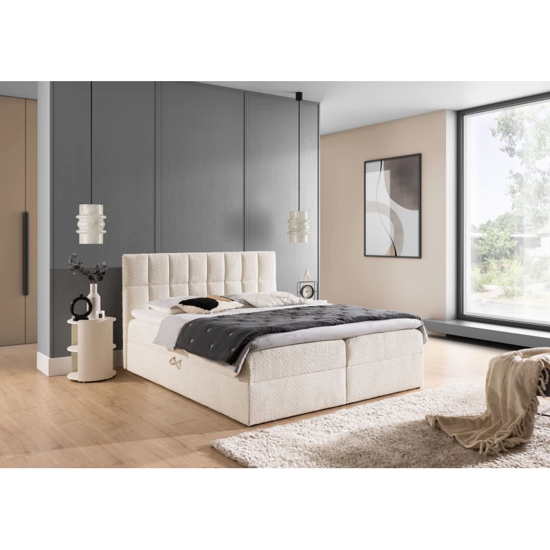 Manželská čalouněná postel 200x200 ALIBINA - smetanová + topper