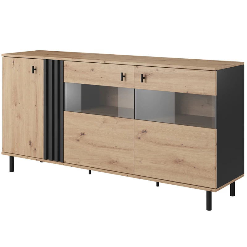 Prosklená kombinovaná komoda CHATOM - dub artisan / antracitová