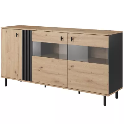 Prosklená kombinovaná komoda CHATOM - dub artisan / antracitová