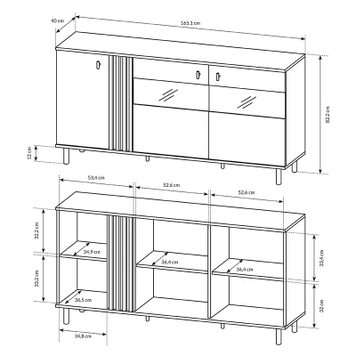 Prosklená kombinovaná komoda CHATOM - dub artisan / antracitová