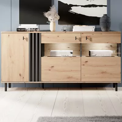 Prosklená kombinovaná komoda CHATOM - dub artisan / antracitová