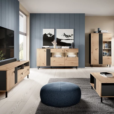 Prosklená kombinovaná komoda CHATOM - dub artisan / antracitová