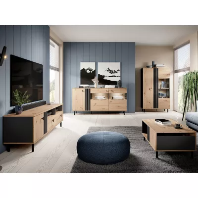 Prosklená kombinovaná komoda CHATOM - dub artisan / antracitová