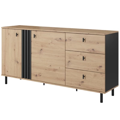 Široká kombinovaná komoda CHATOM - dub artisan / antracitová