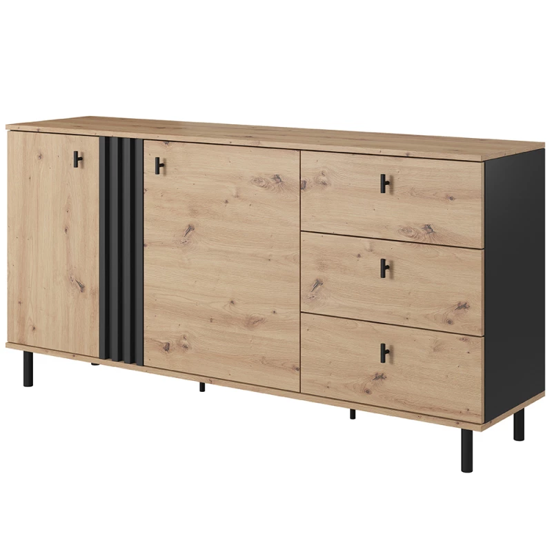 Široká kombinovaná komoda CHATOM - dub artisan / antracitová