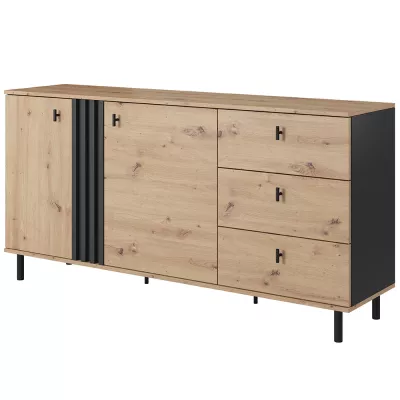 Široká kombinovaná komoda CHATOM - dub artisan / antracitová