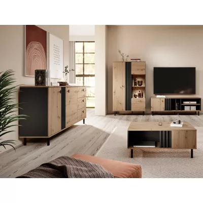 Široká kombinovaná komoda CHATOM - dub artisan / antracitová