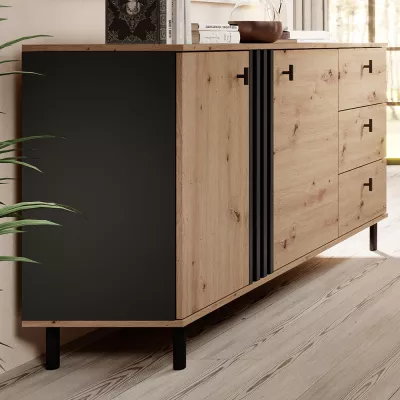 Široká kombinovaná komoda CHATOM - dub artisan / antracitová