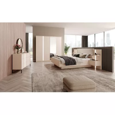 Velká zrcadlová šatní skříň 220 cm SLOCOMB - béžová