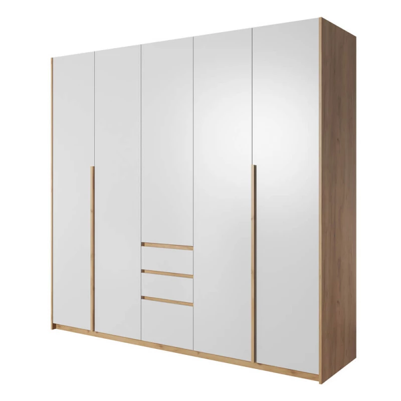 Velká šatní skříň 230 cm HELFIN - dub kraft zlatý / bílá