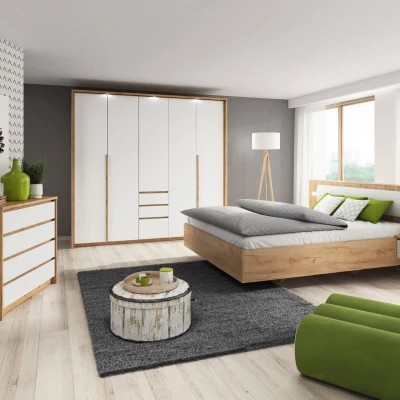 Velká šatní skříň 230 cm HELFIN - dub kraft zlatý / bílá