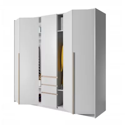 Velká šatní skříň 230 cm HELFIN - dub kraft zlatý / bílá