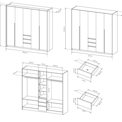 Velká šatní skříň 230 cm HELFIN - dub kraft zlatý / bílá