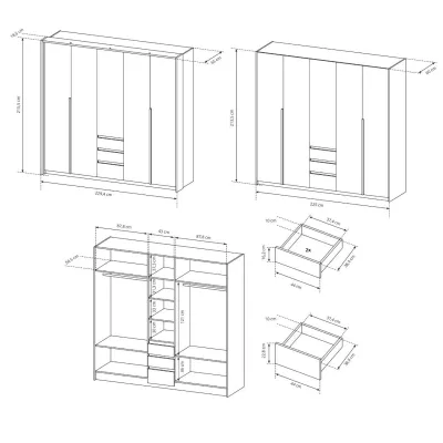 Velká šatní skříň 230 cm HELFIN - dub kraft zlatý / bílá