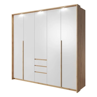 Velká šatní skříň 230 cm HELFIN - dub kraft zlatý / bílá