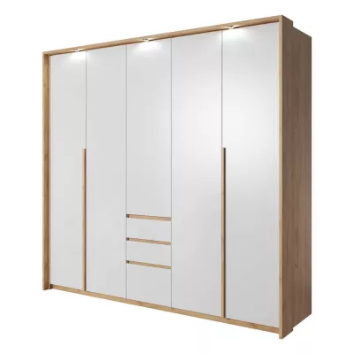 Velká šatní skříň 230 cm HELFIN - dub kraft zlatý / bílá