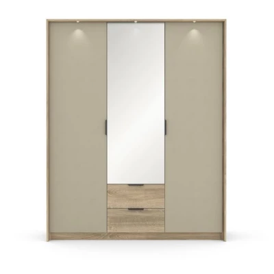 Vysoká zrcadlová šatní skříň 167 cm PRATTVILE - dub terra / kamenná šedá