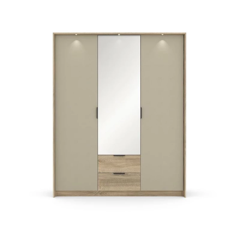Vysoká zrcadlová šatní skříň 167 cm PRATTVILE - dub terra / kamenná šedá