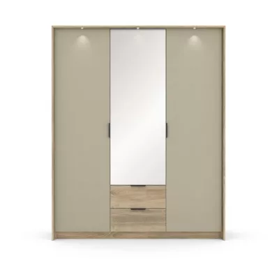 Vysoká zrcadlová šatní skříň 167 cm PRATTVILE - dub terra / kamenná šedá