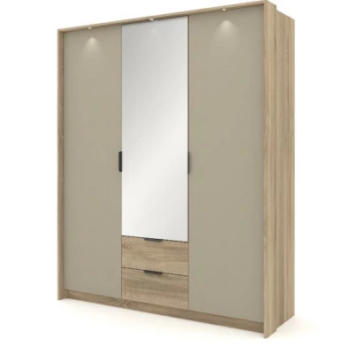 Vysoká zrcadlová šatní skříň 167 cm PRATTVILE - dub terra / kamenná šedá